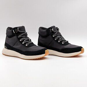 TOMS Women Cascada Leather Fabric Lace up Black Boots Sneaker size 6.5